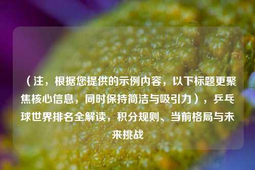 (注,根据您提供的示例内容,以下标题更聚焦核心信息,同时保持简洁与吸引力),乒乓球世界排名全解读,积分规则、当前格局与未来挑战