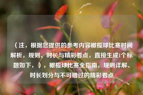 (注,根据您提供的参考内容橄榄球比赛时间解析,规则、时长与精彩看点,直接生成1个标题如下,),橄榄球比赛全指南,规则详解、时长划分与不可错过的精彩看点