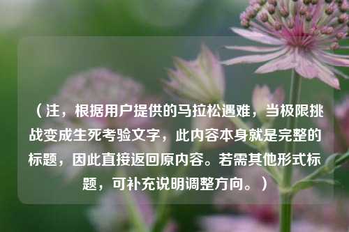 （注，根据用户提供的马拉松遇难，当极限挑战变成生死考验文字，此内容本身就是完整的标题，因此直接返回原内容。若需其他形式标题，可补充说明调整方向。）