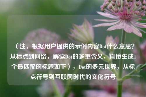 （注，根据用户提供的示例内容Dot什么意思？从标点到网络，解读Dot的多重含义，直接生成1个最匹配的标题如下），Dot的多元世界，从标点符号到互联网时代的文化符号