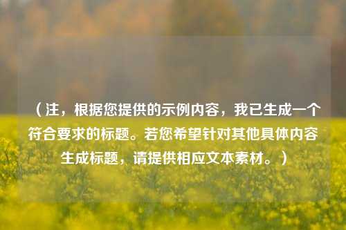 （注，根据您提供的示例内容，我已生成一个符合要求的标题。若您希望针对其他具体内容生成标题，请提供相应文本素材。）